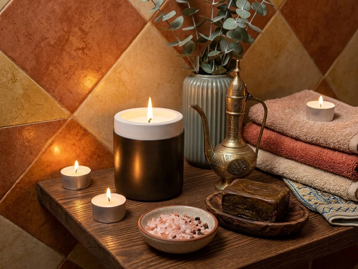 Bougies et serviettes chez Malouka Spa