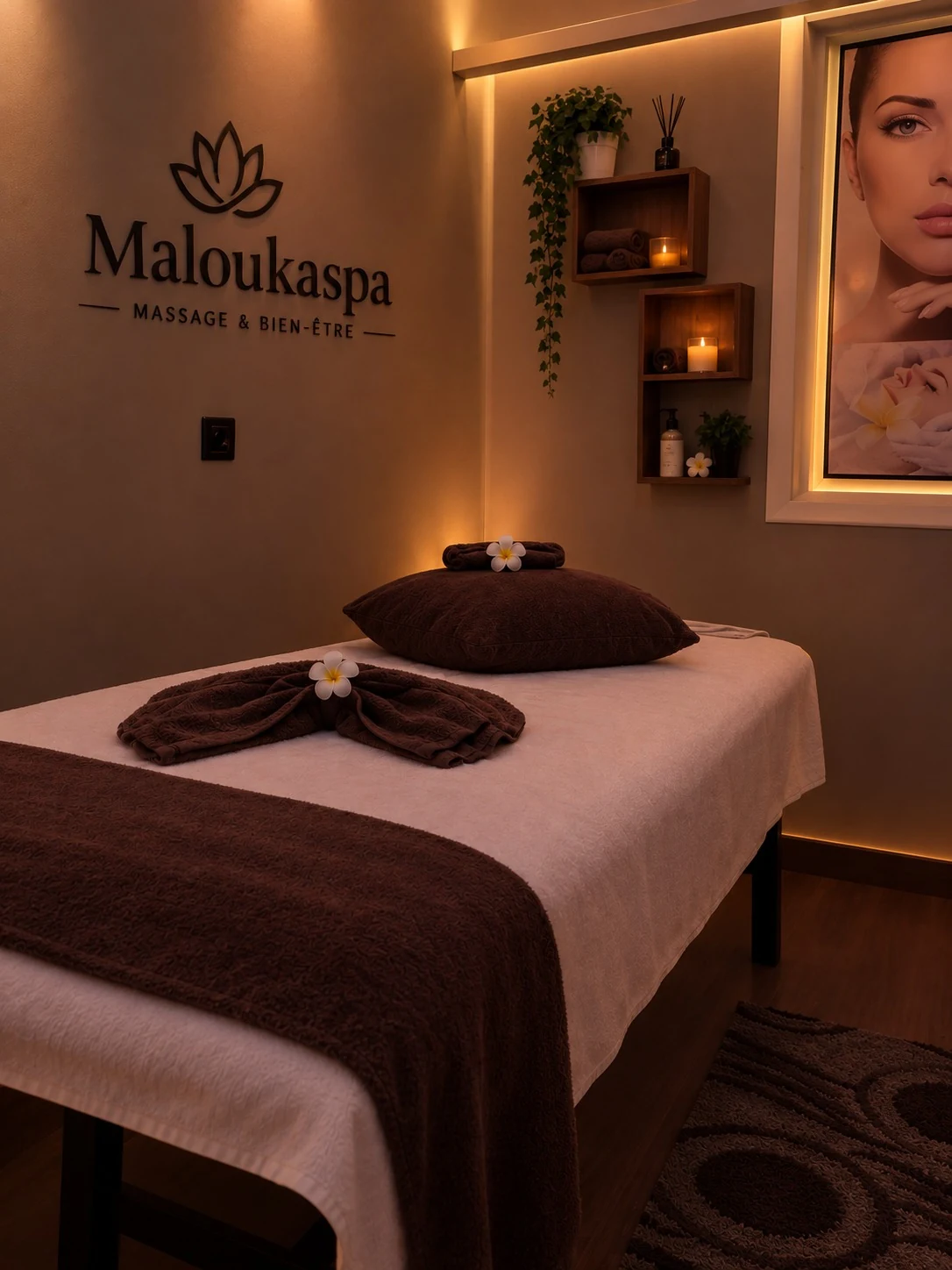 Cabine de massage et mur signé Malouka Spa