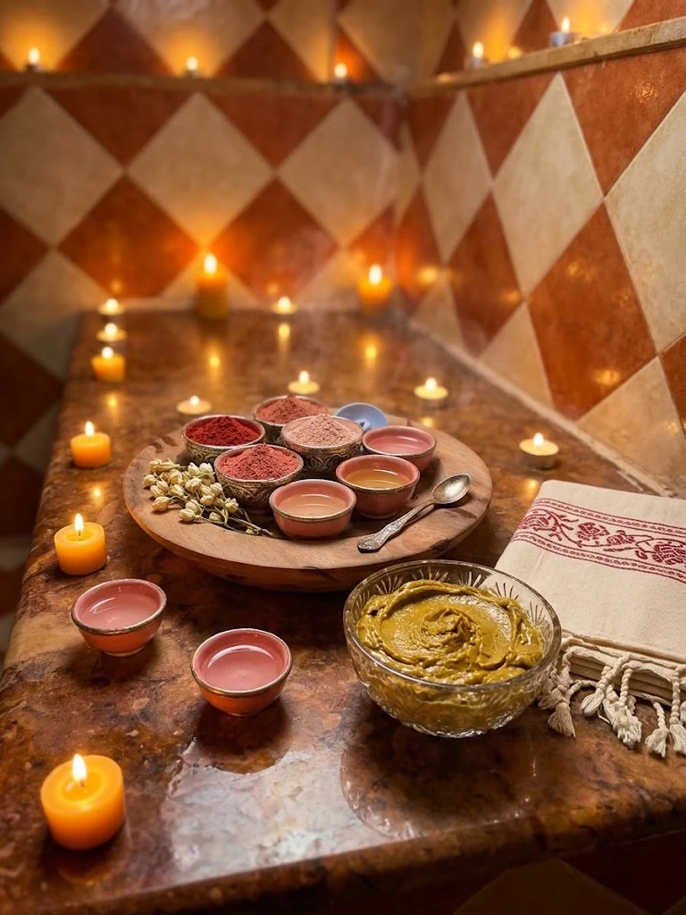 Produits du rituel dans le hammam chez Malouka Spa à Marrakech